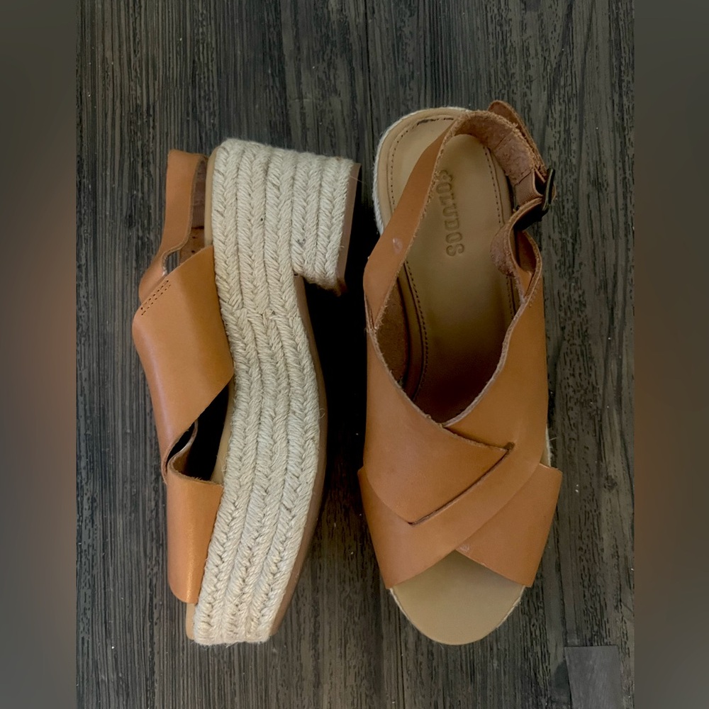 SOLUDOS Natural Tan Leather platform espadrille wedge size 6